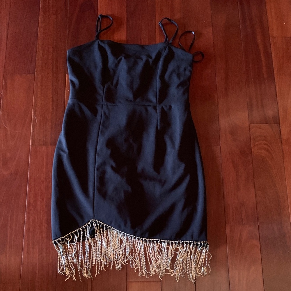 Trixxi Black Mini Dress with Silver Fringe Accents